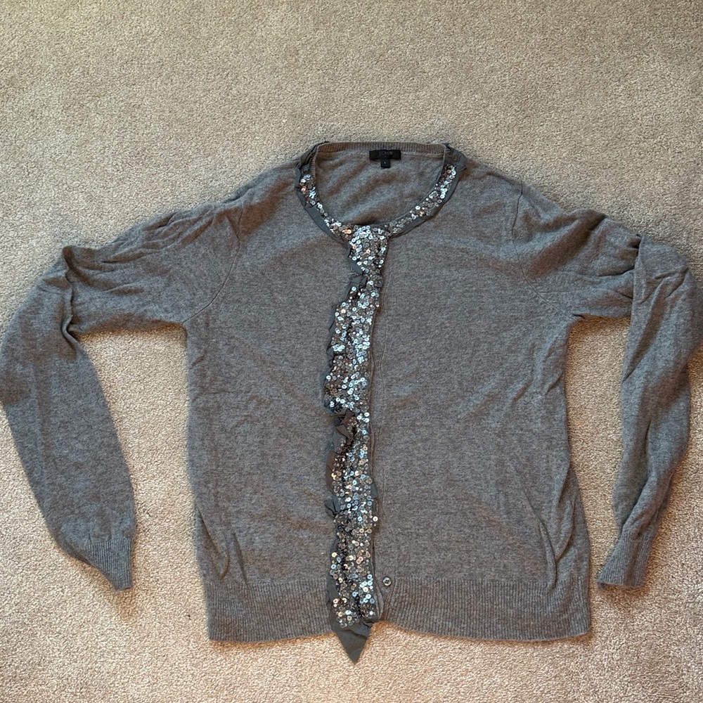 J. Crew Gray Cardigan with Sequin Detail